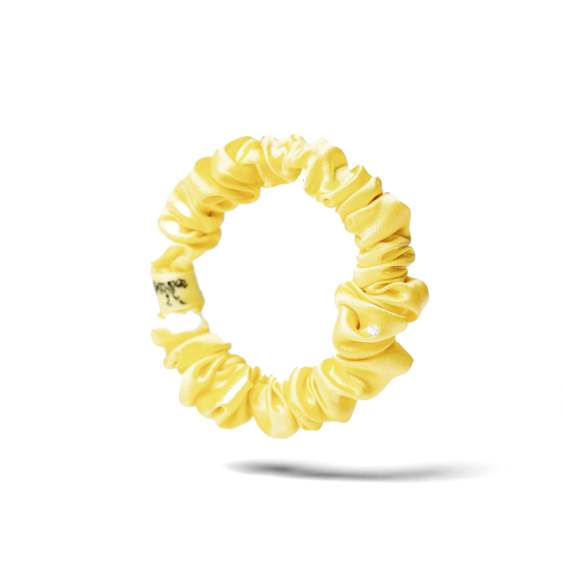 LINA LENNOX organic silk small scrunchie in vibrant sunshine yellow, soft and lightweight hair accessory.