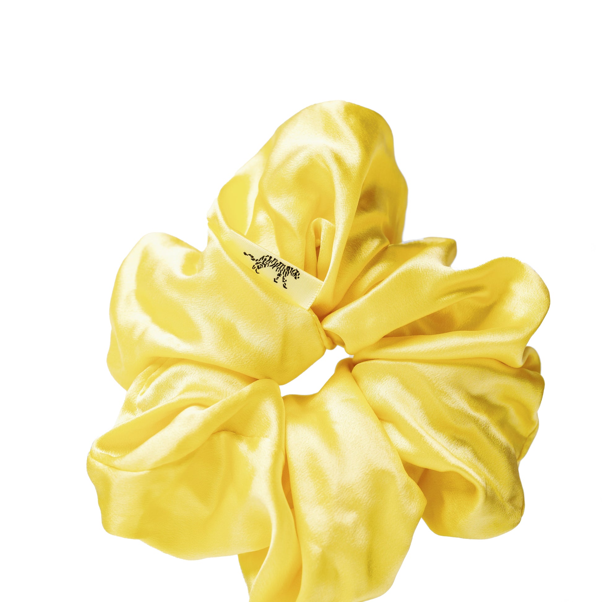 Organic silk oversized scrunchie in sunshine yellow by LINA LENNOX, soft and silky hair accessory with a bright, cheerful color.