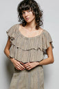 Mocha-colored POL off-shoulder ruffle crop top by Trendsi, featuring a stylish off-shoulder design and ruffle details.
