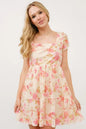 Multi-colored floral fishnet dress with square neckline and tiered design by Trendsi, perfect for stylish summer or casual wear.