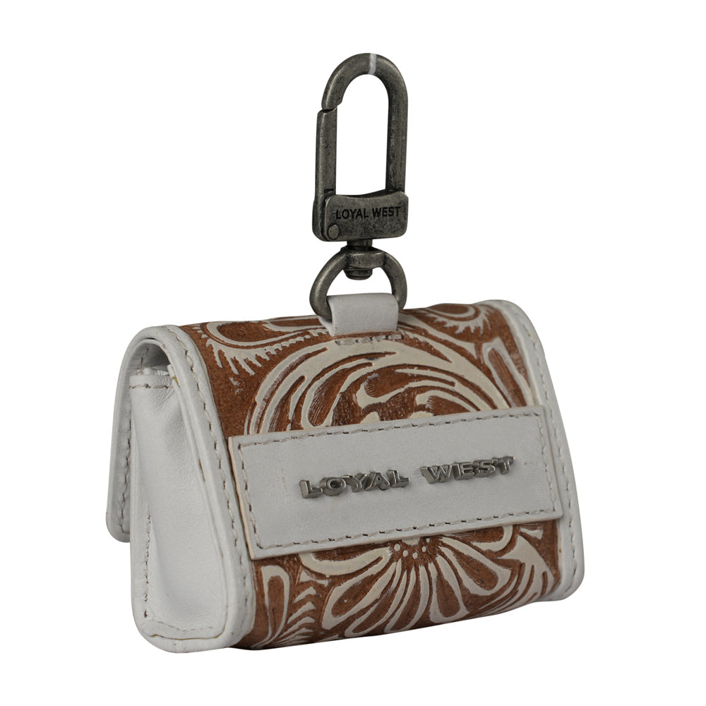 Myra USA Handtooled Gloriana Clip-On Bag Charm in Ivory Dust, elegant decorative accessory for handbags.