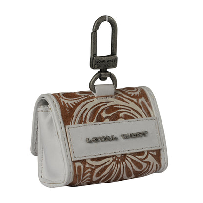 Myra USA Handtooled Gloriana Clip-On Bag Charm in Ivory Dust, elegant decorative accessory for handbags.