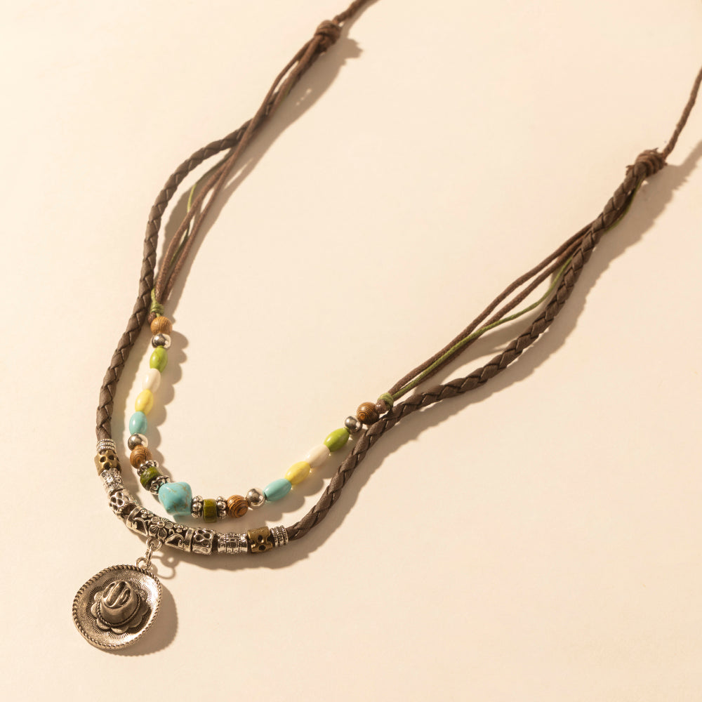 Myra USA Santa Rosa beaded drawstring necklace for women with beads and concho detail, perfect for western wear.
