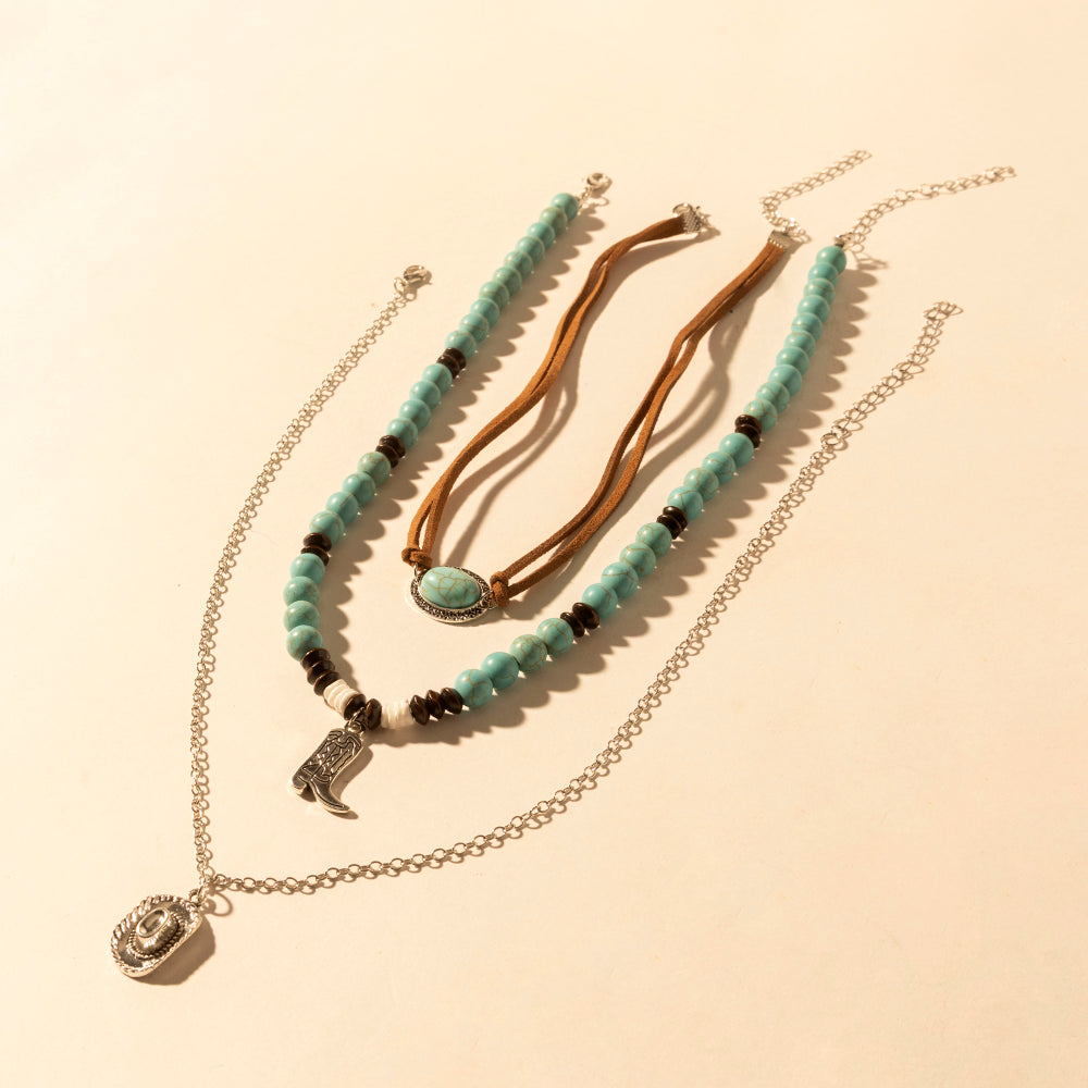 Myra USA layered necklace for women with turquoise beads and horseshoe charm, perfect for Western wear and casual outfits.