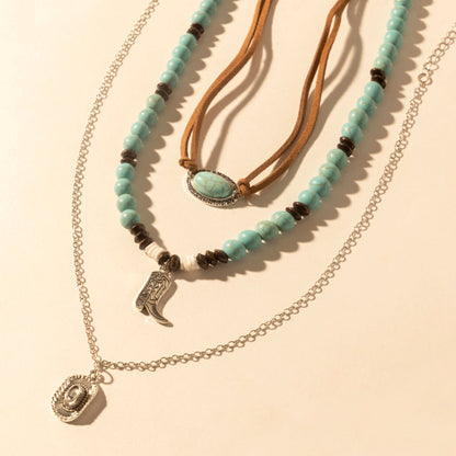 Myra USA layered necklace for women with turquoise beads and horseshoe charm, perfect for western wear.