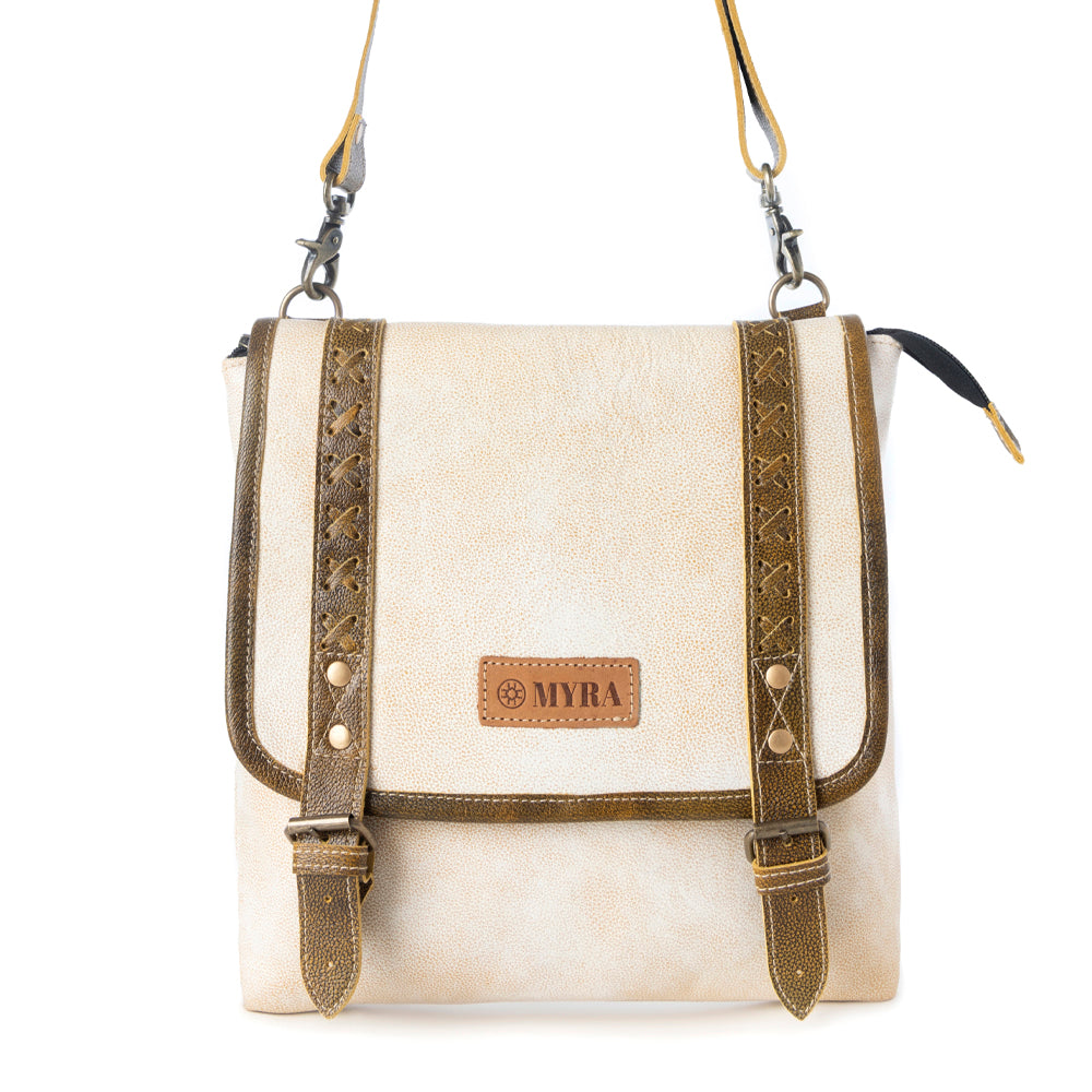 Myra USA Up-Cycled Canvas Concealed Carry Bag for Women in creme with leather accents, Western style, and functional design.