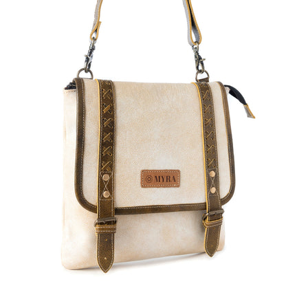Myra USA Up-Cycled Canvas Bag in creme with leather details, Western-style concealed carry bag for women with spacious interior.