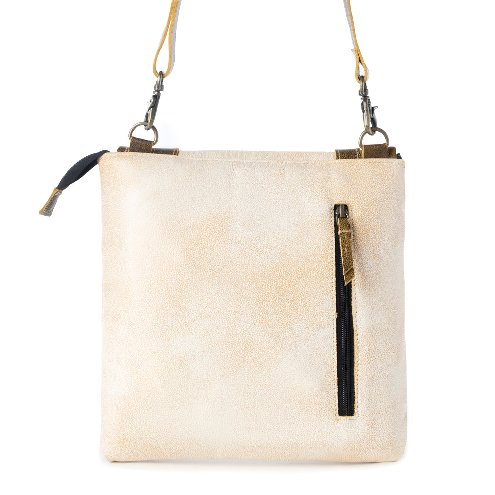 Myra USA Up-Cycled Canvas Bag with leather accents, Western-style concealed carry bag for women in creme, designed by Myra Boss Hide.