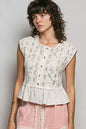 Natural-s POL round neck lace sleeveless top with double gauze ruffle, stylish and lightweight for casual wear.