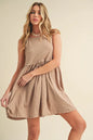 Oatmeal Aemi + Co round neck mini tank dress by Trendsi, sleeveless casual dress with a fitted silhouette and mini length.