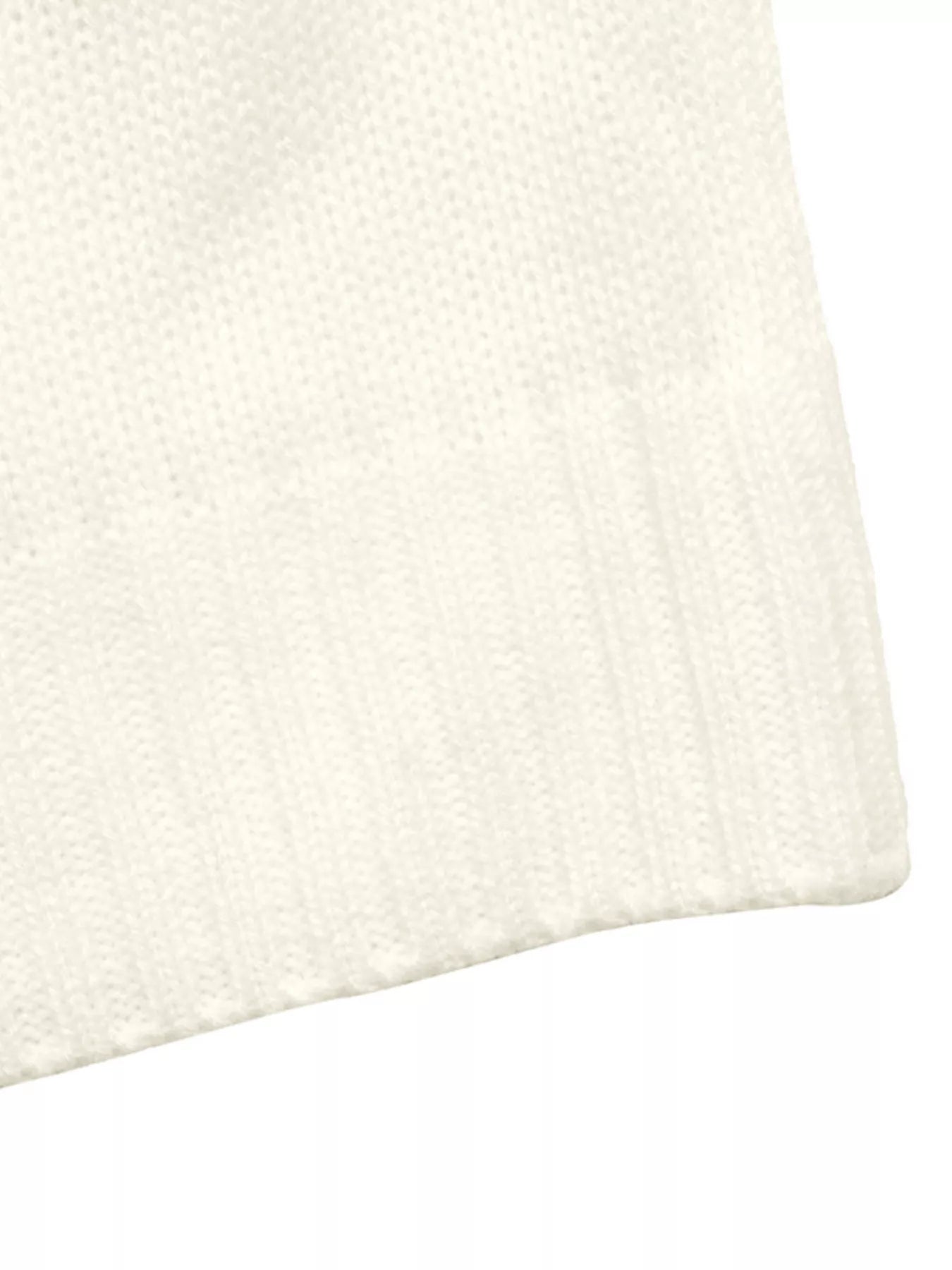 Off-white Bow Graphic Round Neck Sweater by Trendsi showing a cozy knit sweater with bow graphic design and round neckline.