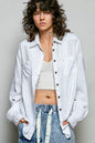 Off-white POL washed textured cotton Western button-front shirt by Trendsi, featuring a classic Western design and casual fit.