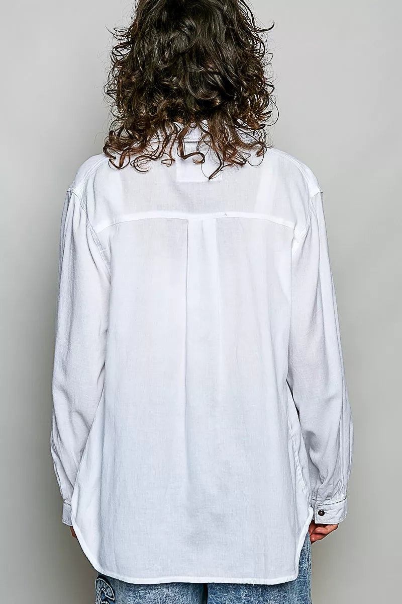 Off-white POL washed textured cotton Western button-front shirt by Trendsi, shown flat with collar and button details.