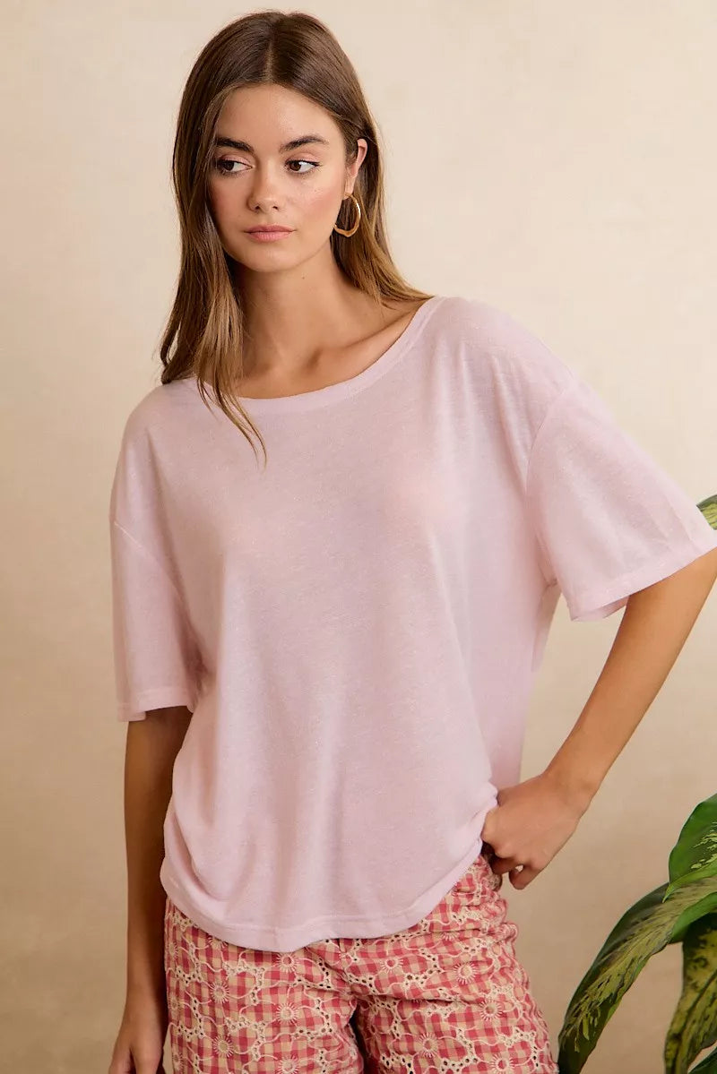Pale lavender BiBi solid jersey relaxed fit short sleeve pocket top by Trendsi featuring a casual, comfortable design.