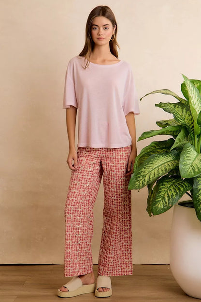 Pale lavender BiBi solid jersey relaxed fit short sleeve top with a chest pocket, casual women's fashion by Trendsi.