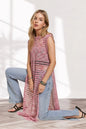 Pink multi-color crochet tunic top from ADORA by Trendsi, featuring a relaxed fit and intricate crochet pattern.