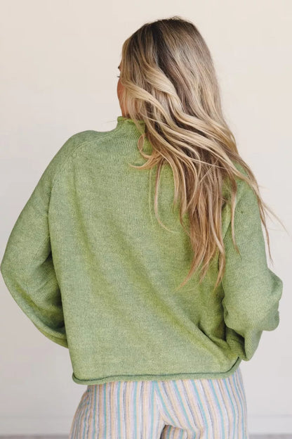 Sage green Fish Graphic round neck sweater from Trendsi featuring a colorful fish design on soft knit fabric.