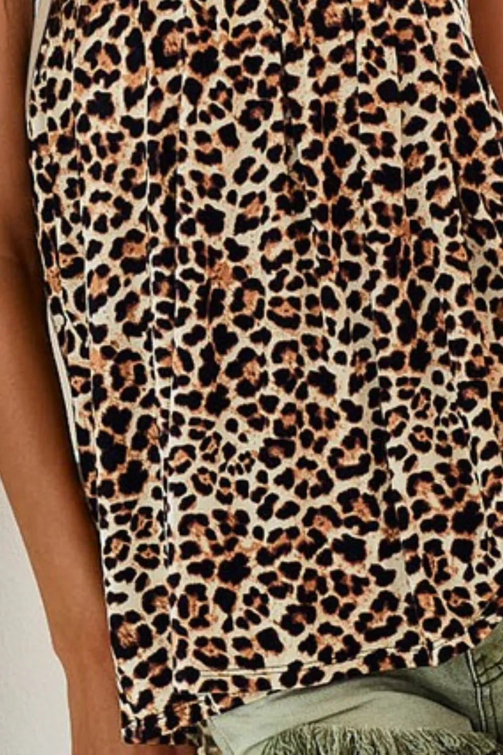 Taupe leopard print BiBi Jersey Knit Gathering Cami Top by Trendsi, featuring a fitted silhouette and scoop neckline.