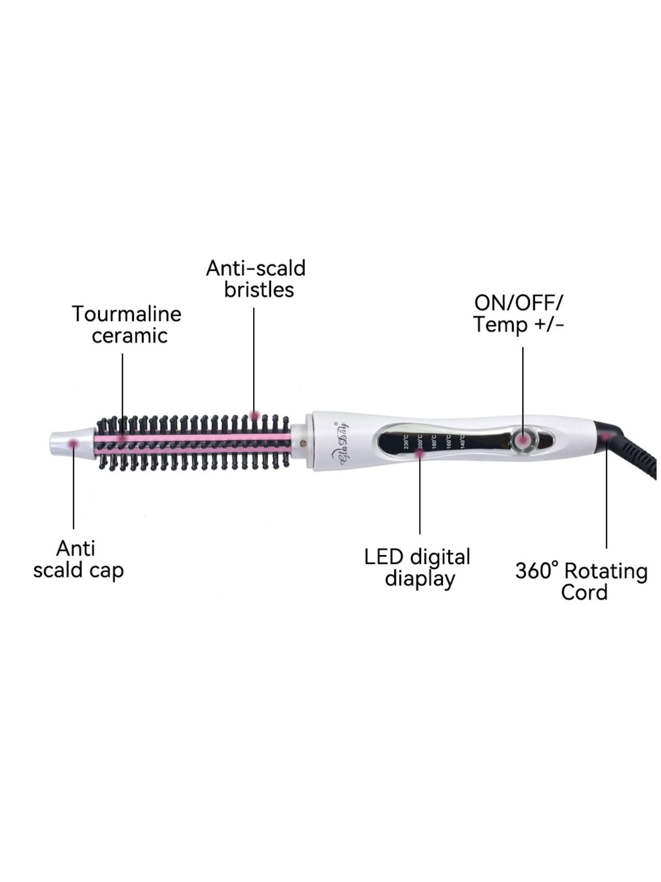 Trendsi 14mm European plug rotating hot air brush for styling and drying hair with adjustable airflow and rotating barrel.
