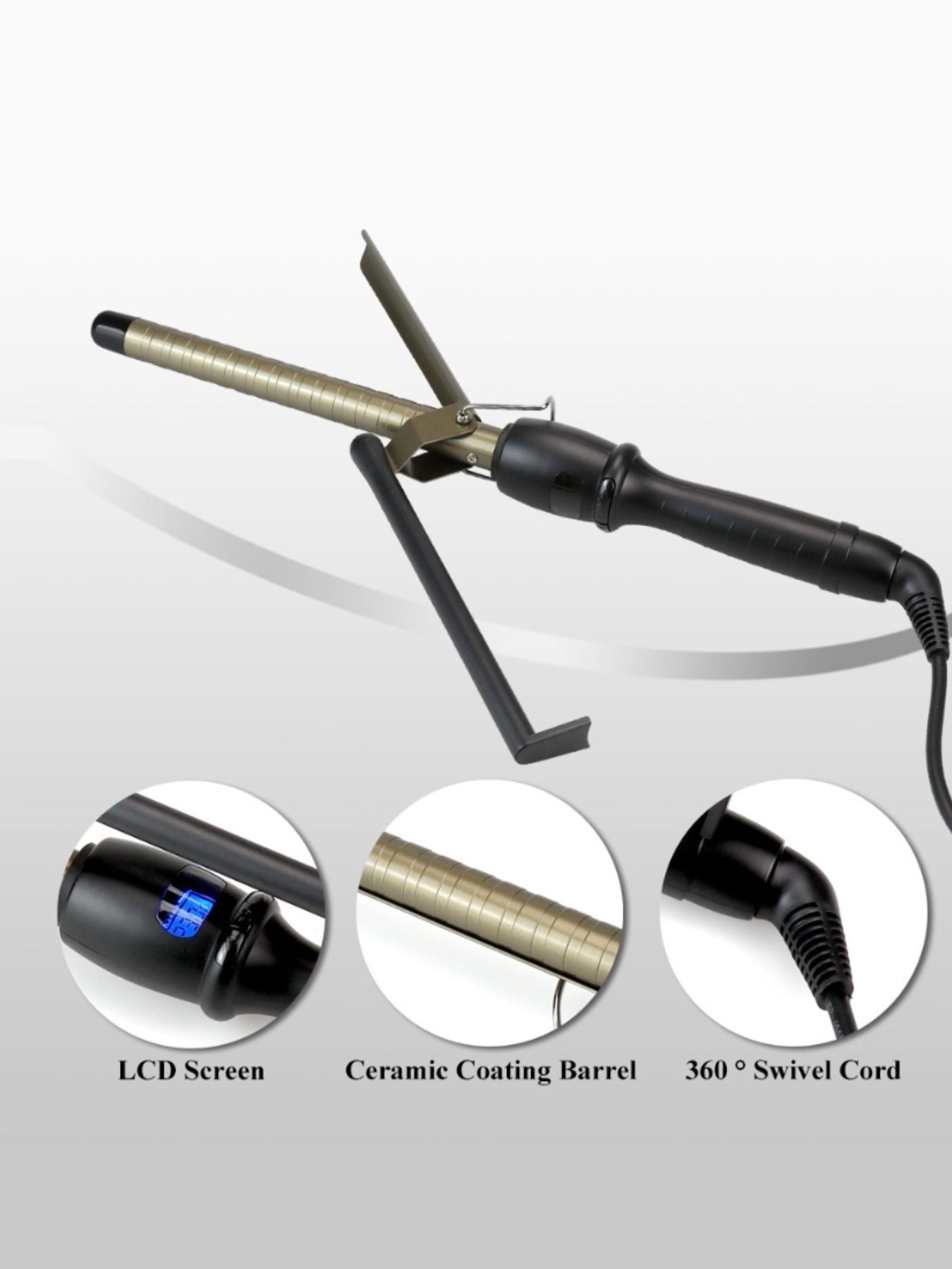 Trendsi 19mm ceramic coating barrel curling iron with North American plug, showcasing a sleek barrel for creating curls and waves.
