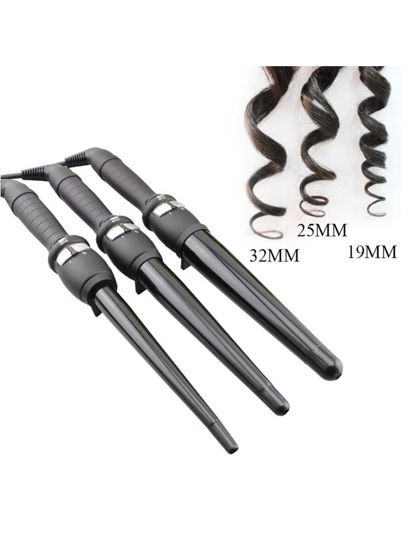 Trendsi 19mm adjustable temperature curling iron with European plug, showcasing ceramic barrel and ergonomic handle.