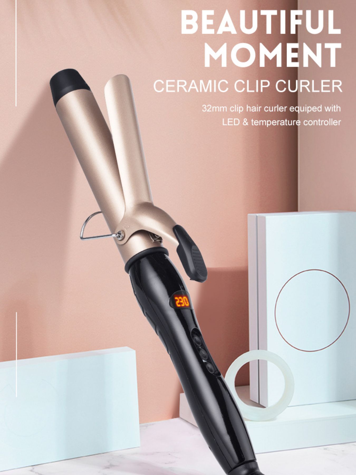 Trendsi 25mm fast heating curling iron with European plug, showcasing a sleek black handle and a curling barrel.