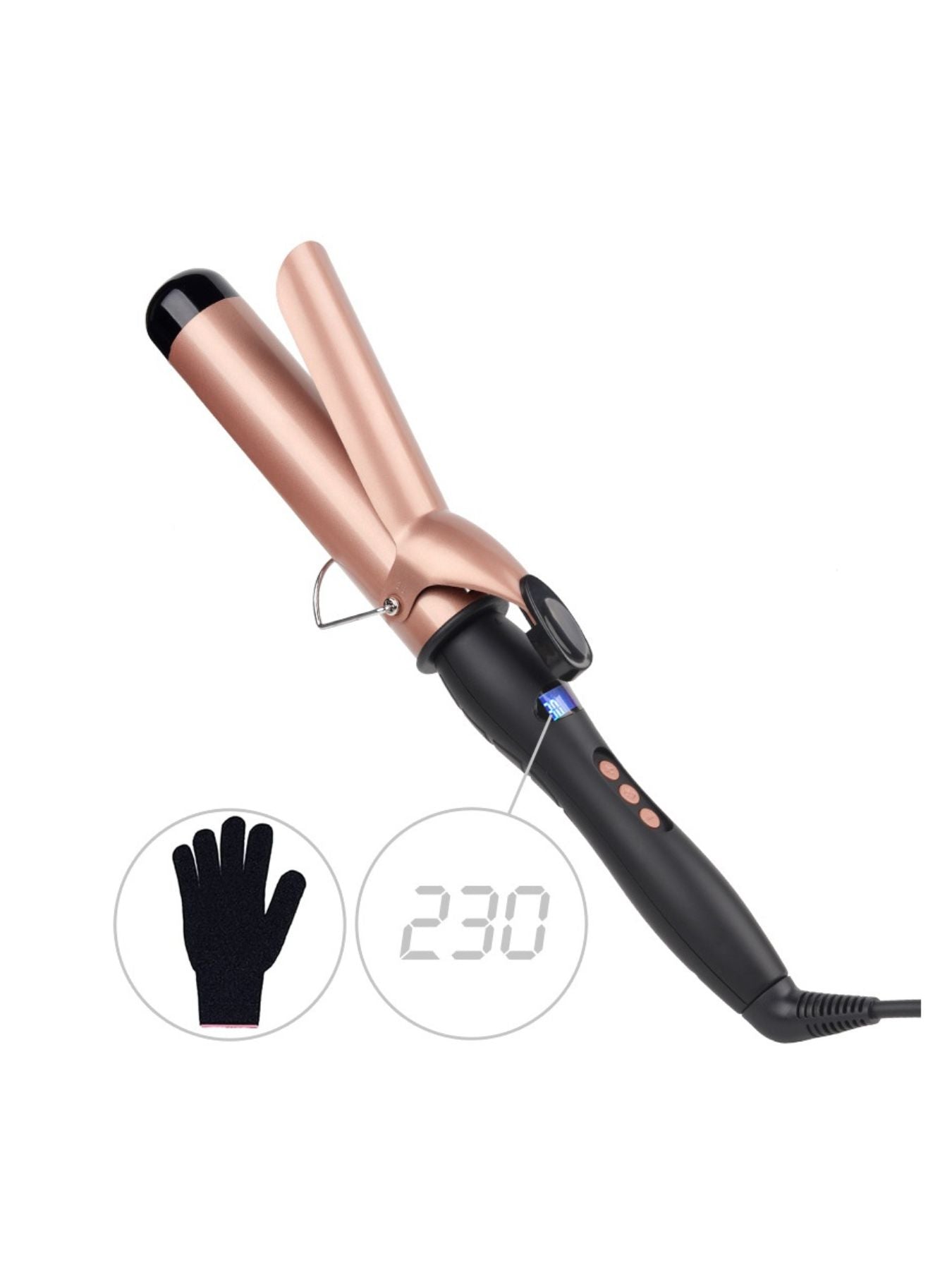 Trendsi 25mm fast heating curling iron with European plug, showing a sleek black barrel and ergonomic handle for effortless curling.