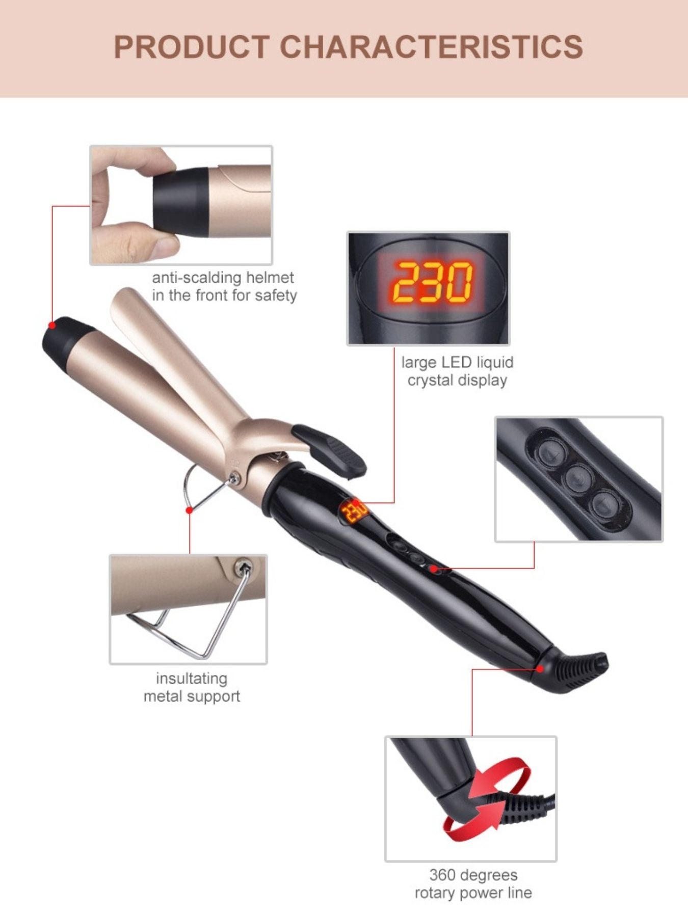 Trendsi 25mm fast heating curling iron with European plug, featuring a sleek design for effortless styling and curling hair.
