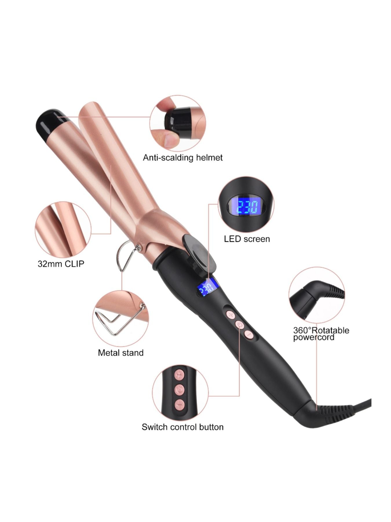 Trendsi 25mm fast heating curling iron with European plug, showcasing a sleek black barrel and ergonomic handle for effortless styling.