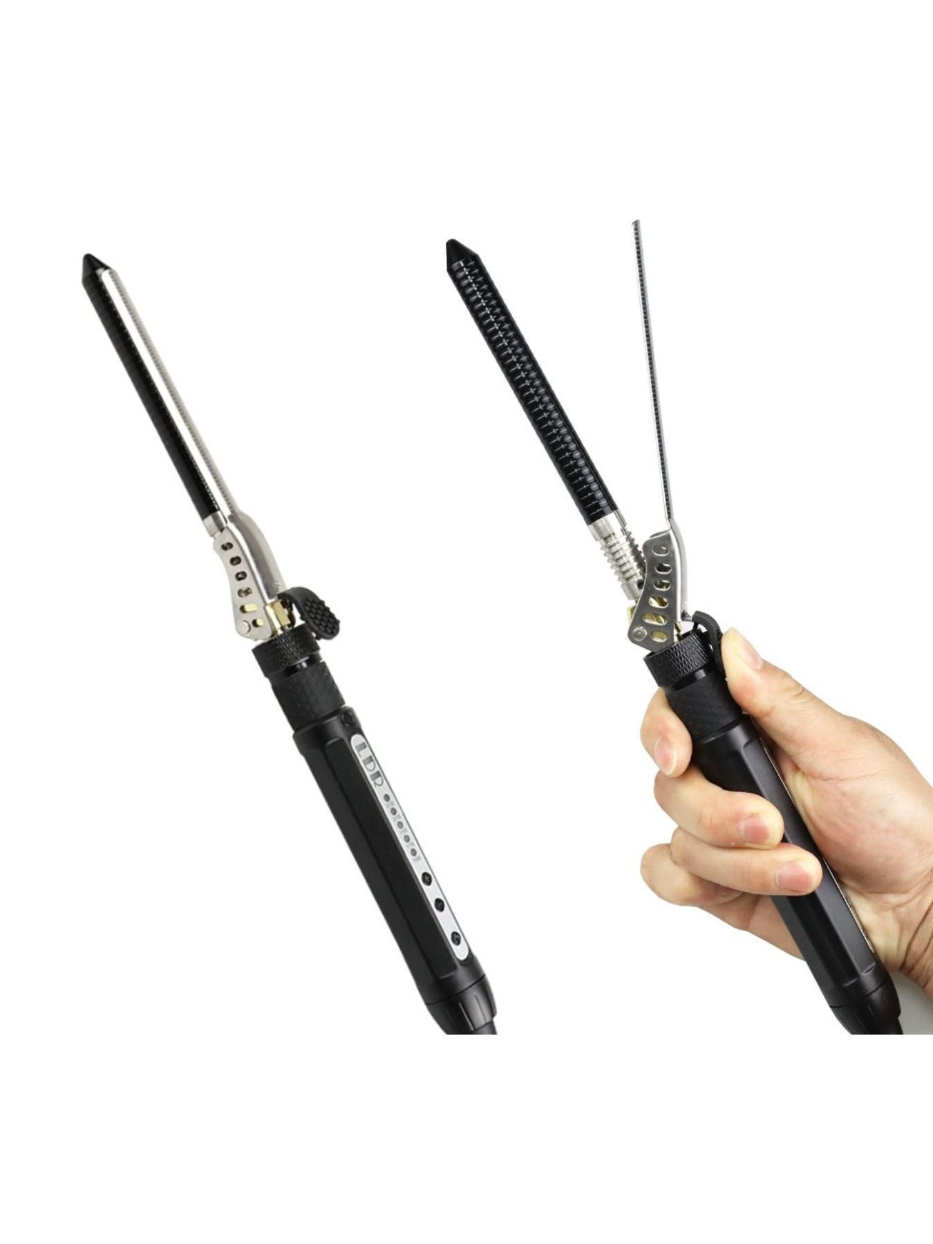 Trendsi adjustable temperature 7mm curling iron with European plug for styling and curling hair easily.
