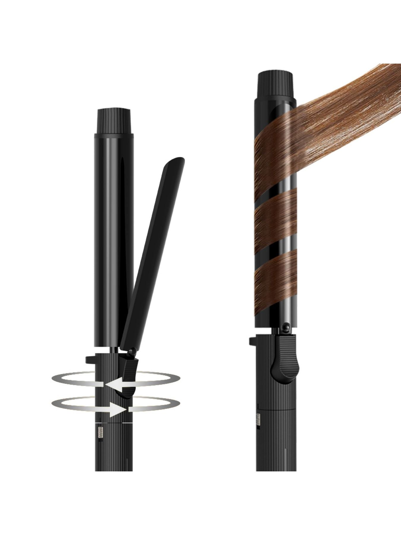 Trendsi adjustable temperature curling iron with 9mm barrel and European plug, showing the iron’s handle and curling barrel.