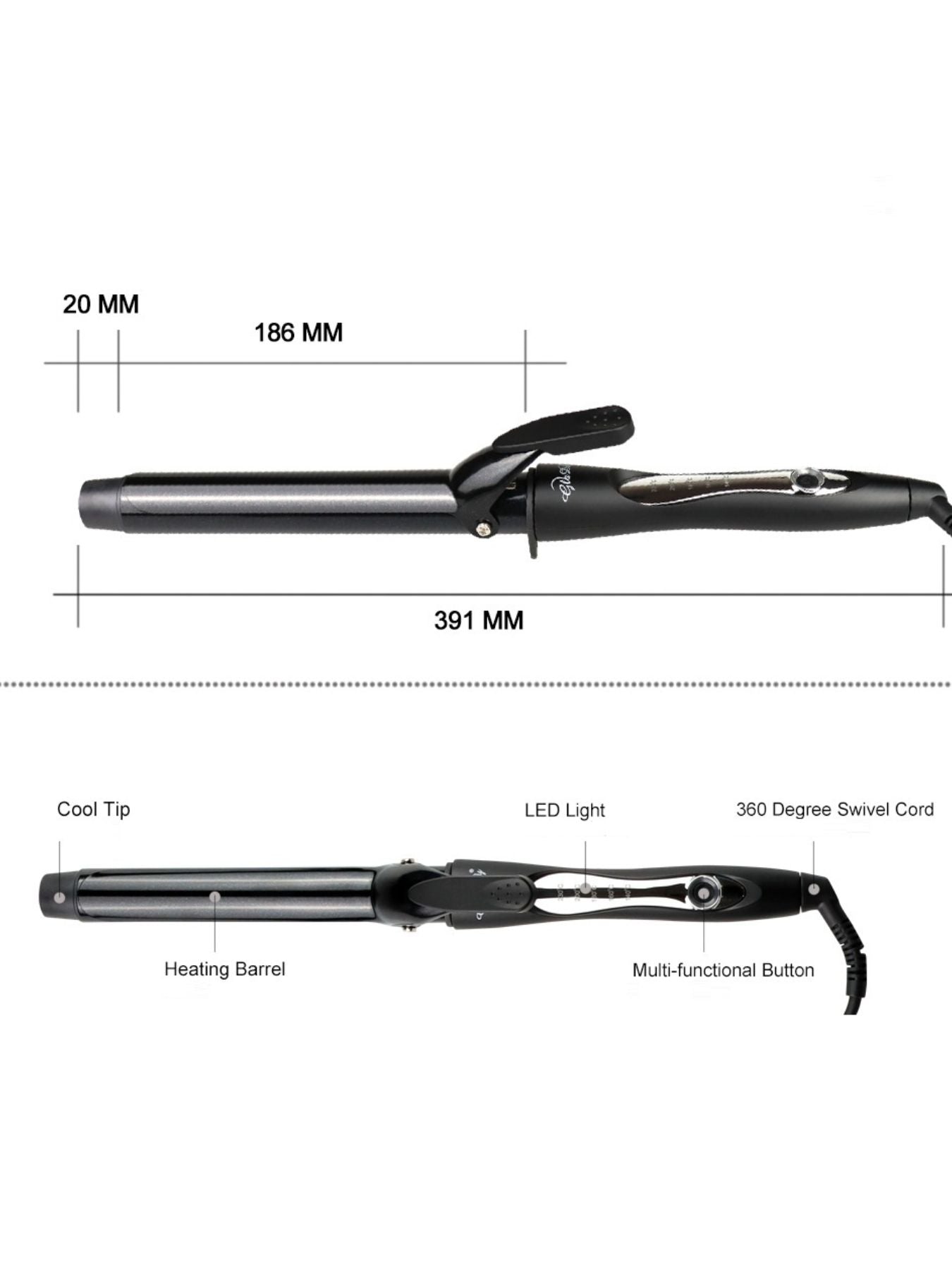 Trendsi 9mm adjustable temperature curling iron with European plug, showcasing its sleek design and heat control features.