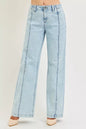 Light acid wash RISEN slouchy wide-leg jeans from Trendsi, showing relaxed fit and casual style on a white background.