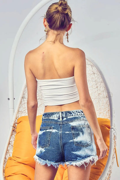 Trendsi BiBi US Flag themed bleached denim shorts with American flag design and distressed detailing.
