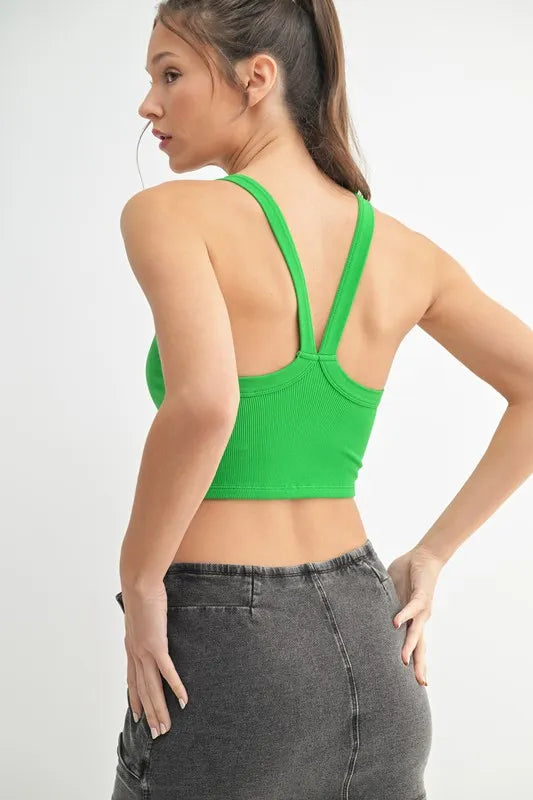 Apple green MONO B seamless solid cami from Trendsi, featuring a fitted, seamless design and lightweight fabric.