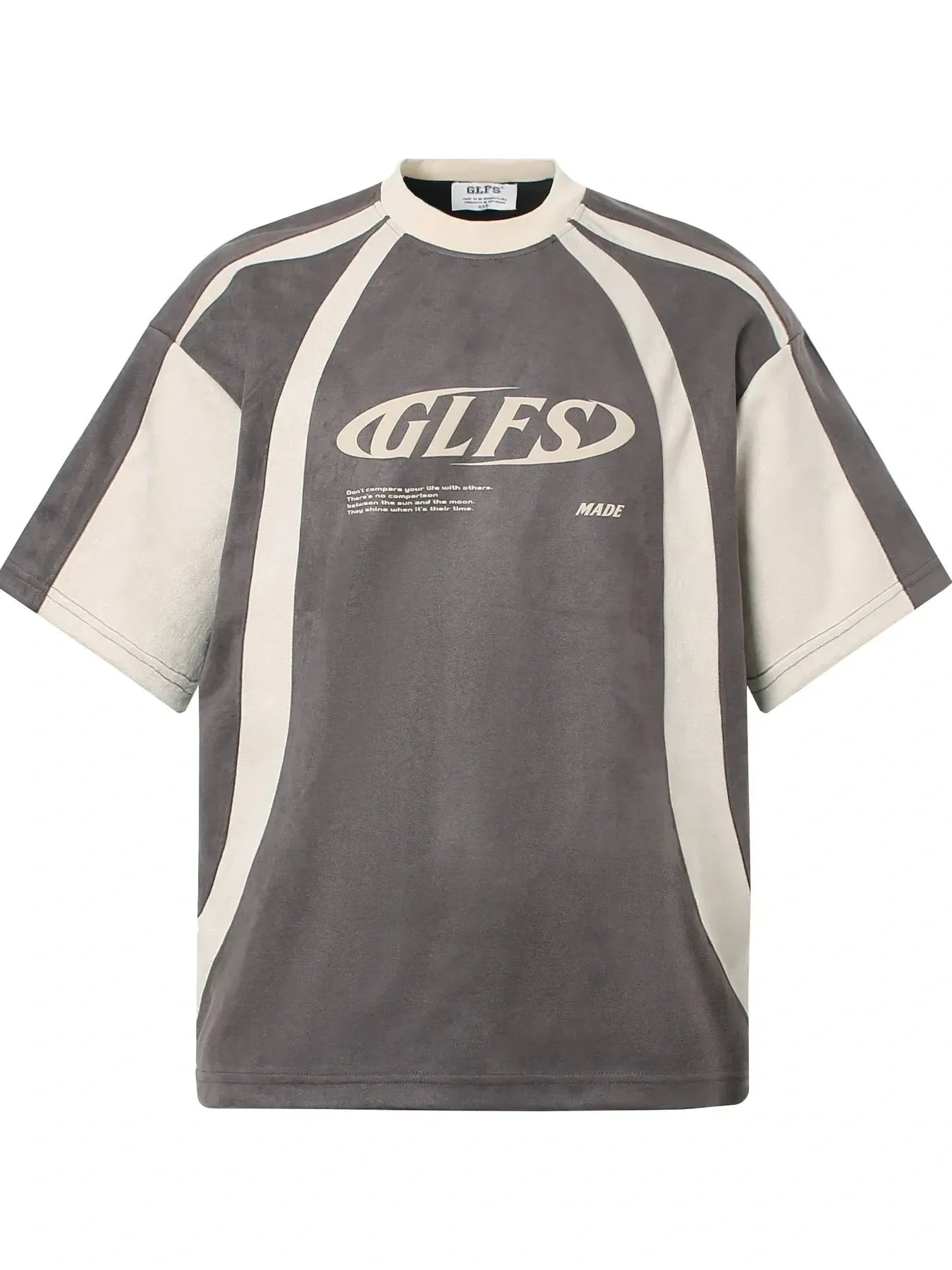 Men's apricot contrast raglan short sleeve T-shirt by Trendsi, featuring a casual fit and stylish color-block design.