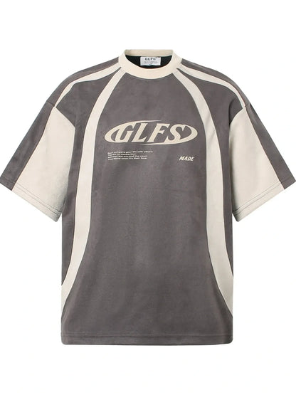 Men's apricot contrast raglan short sleeve T-shirt by Trendsi, featuring a casual fit and stylish color-block design.
