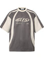 Men's apricot contrast raglan short sleeve T-shirt by Trendsi, featuring a casual fit and stylish color-block design.