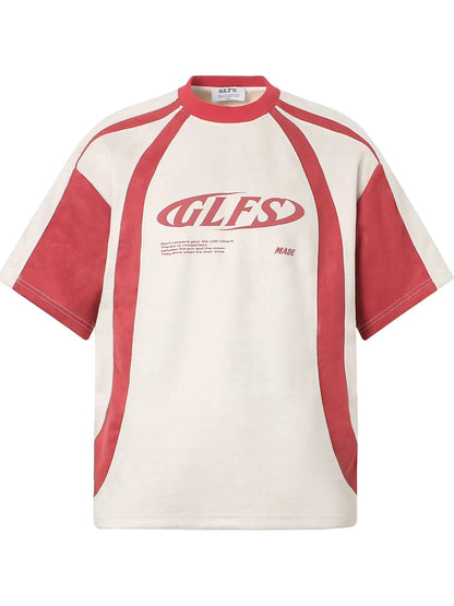 Men's apricot short sleeve raglan T-shirt with contrasting sleeves by Trendsi, casual and comfortable for everyday wear.