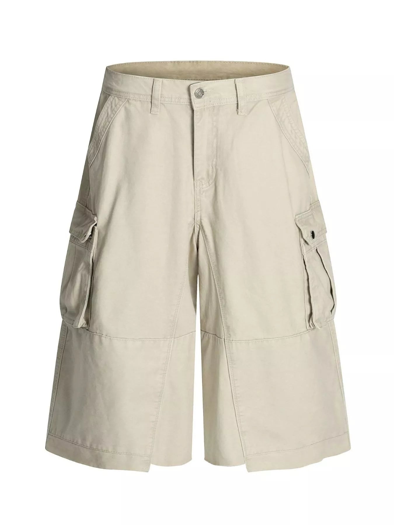 Men's apricot cargo shorts with multiple pockets, casual style, made by Trendsi, suitable for outdoor and everyday wear.