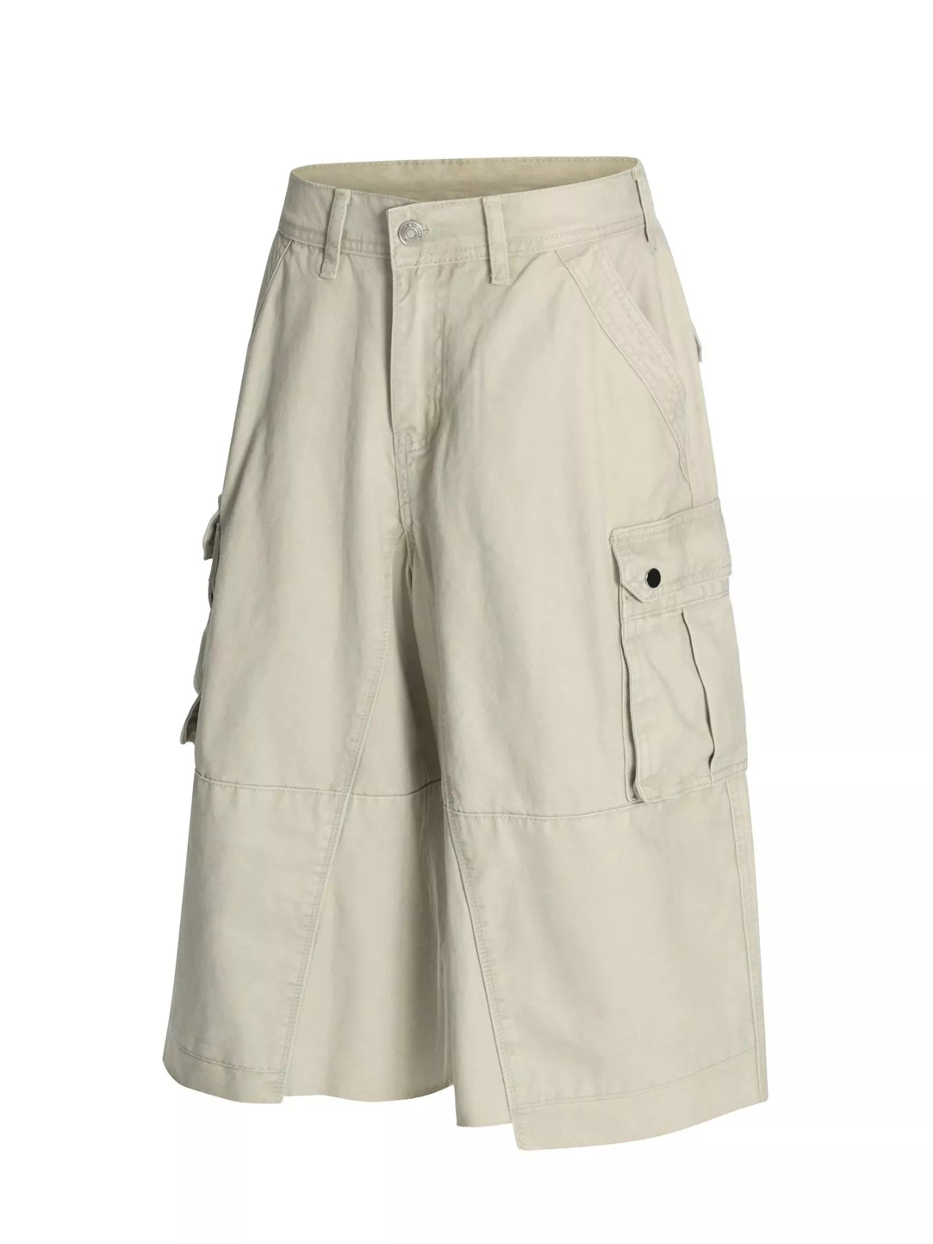 Men's apricot cargo shorts with multiple pockets, casual fit, and trendy design by Trendsi.