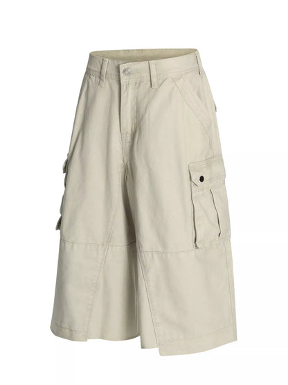 Men's apricot cargo shorts with multiple pockets, casual fit, and trendy design by Trendsi.