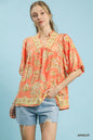 Apricot floral boho blouse by Umgee featuring a relaxed fit and feminine floral patterns.