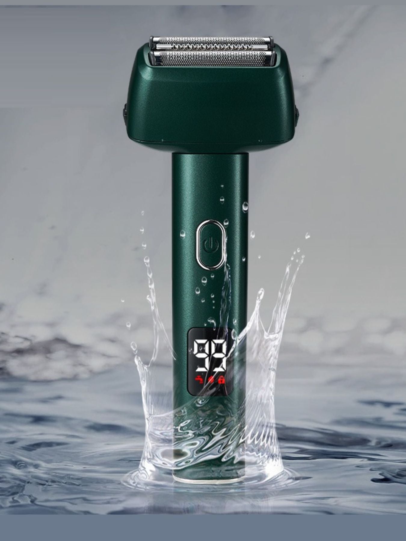 Army green rechargeable foil shaver with LED display from Trendsi, featuring a compact design and ergonomic handle.