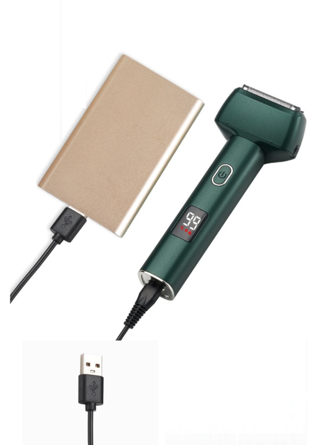 Trendsi rechargeable foil shaver in army green with LED display and one-size design for smooth, close shaving.