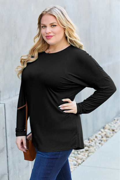 Army green Basic Bae full-size round neck dropped shoulder T-shirt by Trendsi, shown with a relaxed fit and casual style.