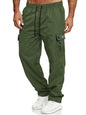 Men's army green full size cargo pants with drawstring waist, plus size, by Trendsi, featuring multiple pockets and comfortable fit.