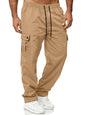 Army green men's full size cargo pants with drawstring waist, plus size, by Trendsi, shown with pockets and relaxed fit.
