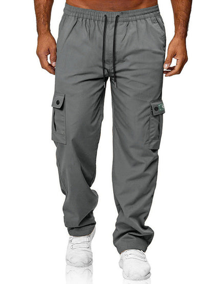 Army green men's full size cargo pants with drawstring waist, plus size, from Trendsi, shown on a model.