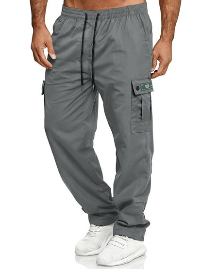 Men's army green full size cargo pants with drawstring waist, plus size, from Trendsi, featuring multiple pockets and comfortable fit.